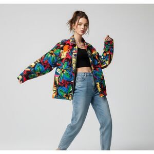 Erin London Statement Maker Abstract Pop Art Zip Oversized Maximalist Jacket 1X